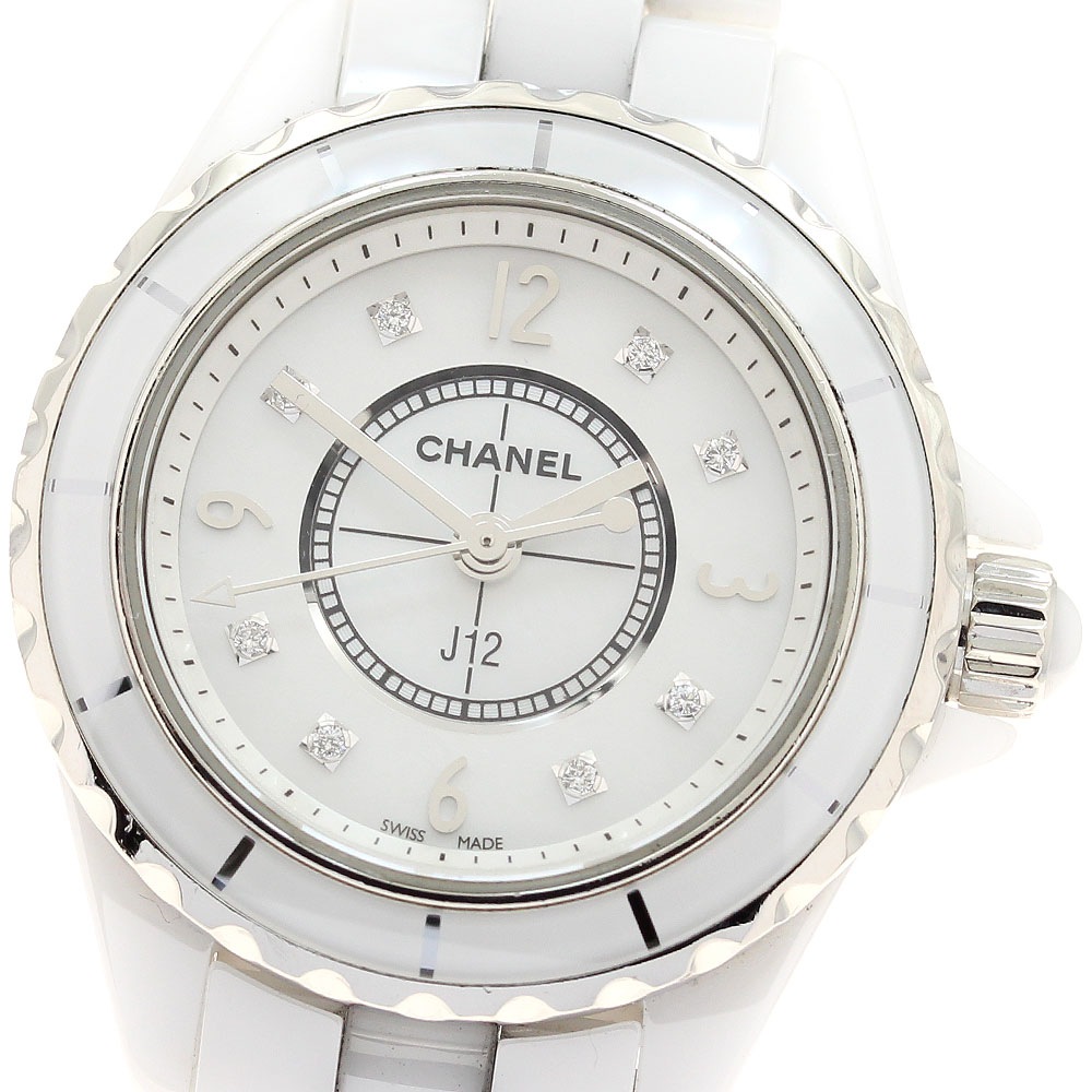 シャネル CHANEL H2570 J12 ホワイトセラミック 8Pダイヤ クォーツ レディース 良品 保証書付き_921794【中古】