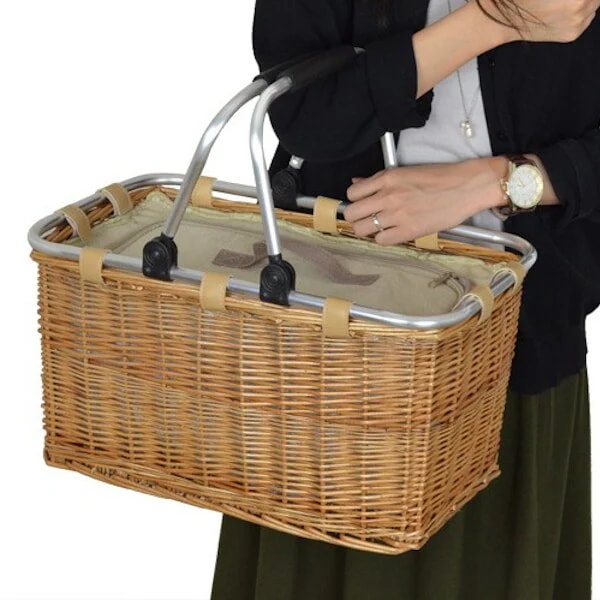 ピクニックバスケット 保冷かごバッグ 煮柳バスケット ふた付き ハンドル付き 保冷バッグ カゴバッグ 天然素材 角型 かわいい インテリア雑貨 編み