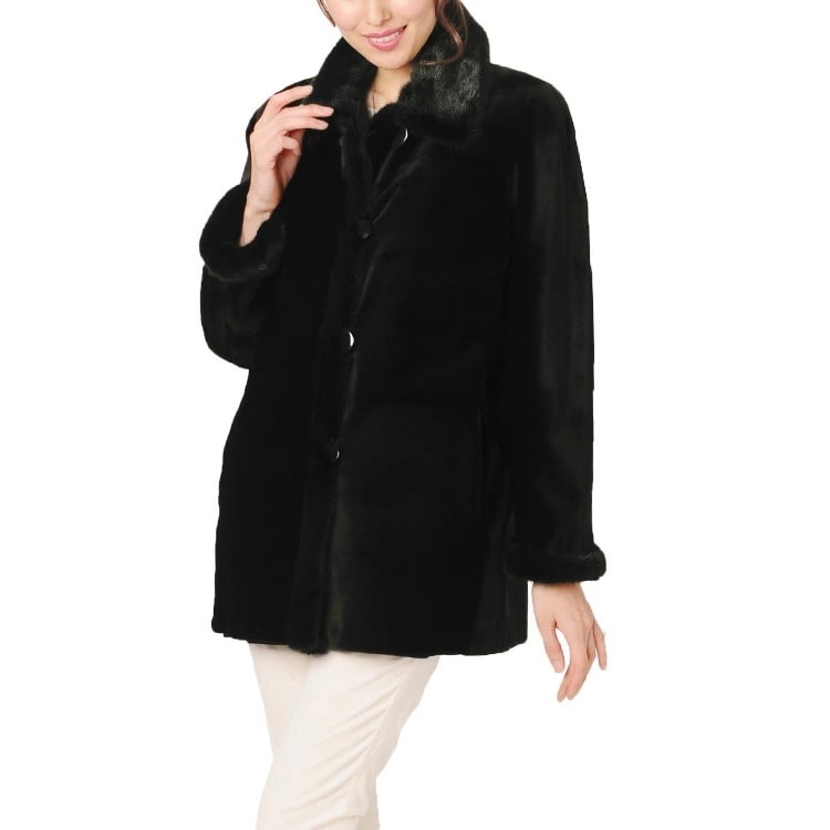 シェアードミンクシルク100％リバーシブルコートSAGAミンクトリミング