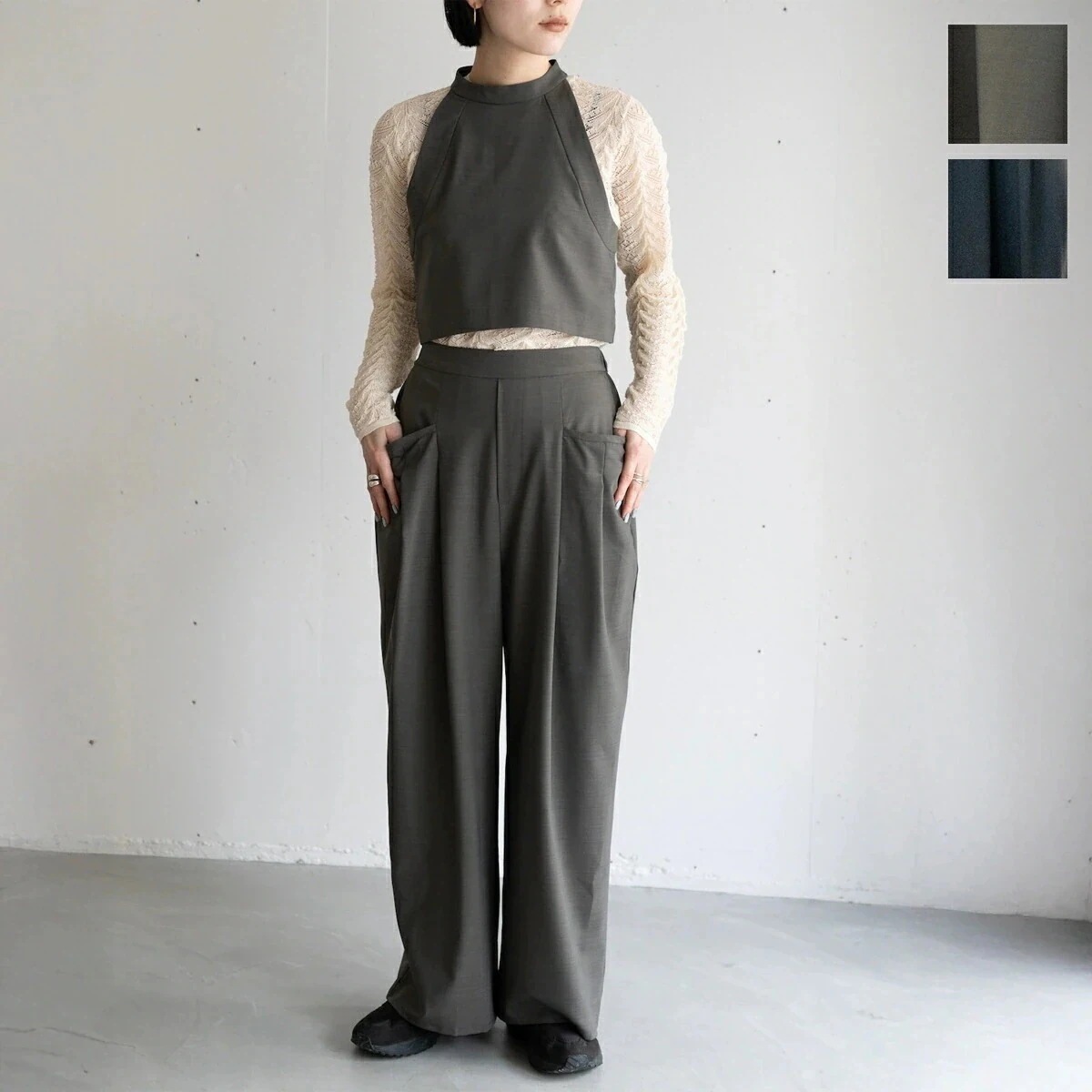 hwyl ヒュイル セットアップ 512-86523 レディース ノースリーブ×ワイドパンツ ホルターネック クロップド 2ピース カラー2色