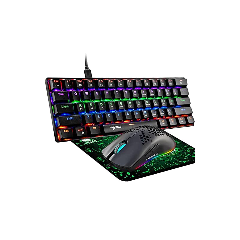 有線ゲーミングキーボードマウス 61キー 20種類RGB 角度調節 防水 PC PS4 スイッチ対応