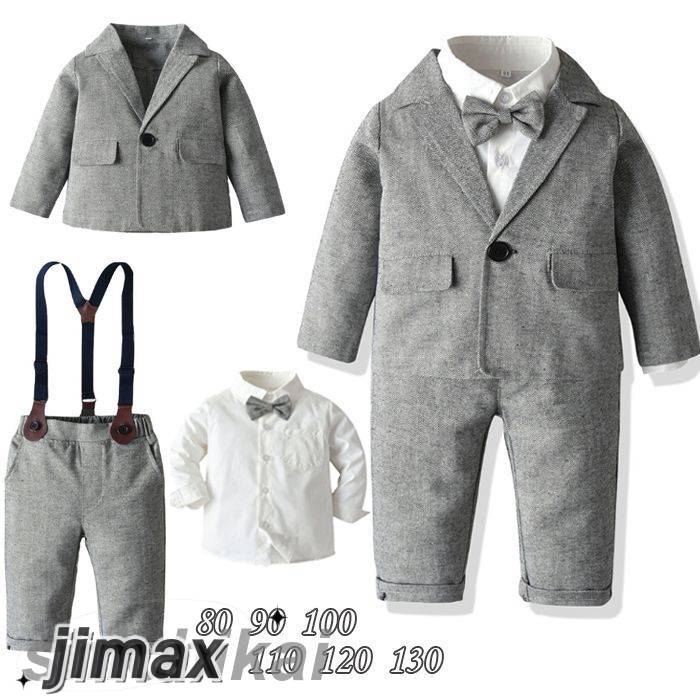子供 フォーマル 男の子 ベビー スーツ 七五三 スーツ 4点セット「シャツ/ジャケット/パンツ/ベルト」子供 キッズ　卒業式 入学式 入園式　フォーマル スーツ 子供 スーツ タキシード風 80 9