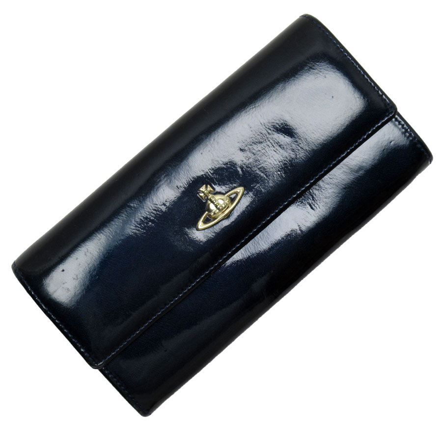 ヴィヴィアンウエストウッド Vivienne Westwood 長財布 エナメル ネイビー ユニセックス t18766a