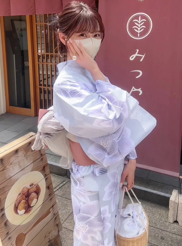 着物浴衣プレーンパープルフラワー和風ワンピース