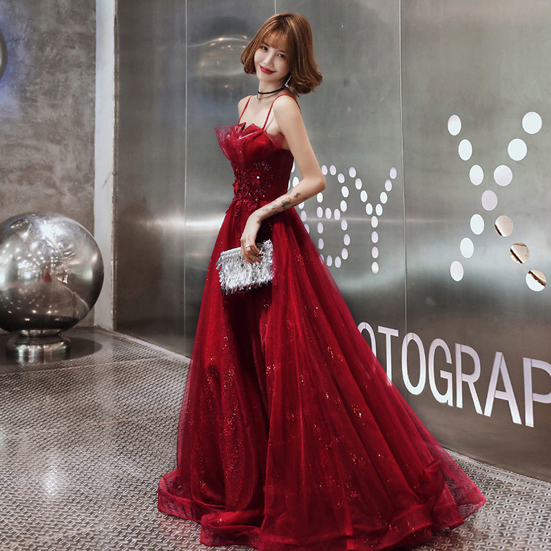 乾杯花嫁 2025 結婚婚約お返しバーガンディ宴会ドレスレディースロングスタイル日常着用可能 5,982円