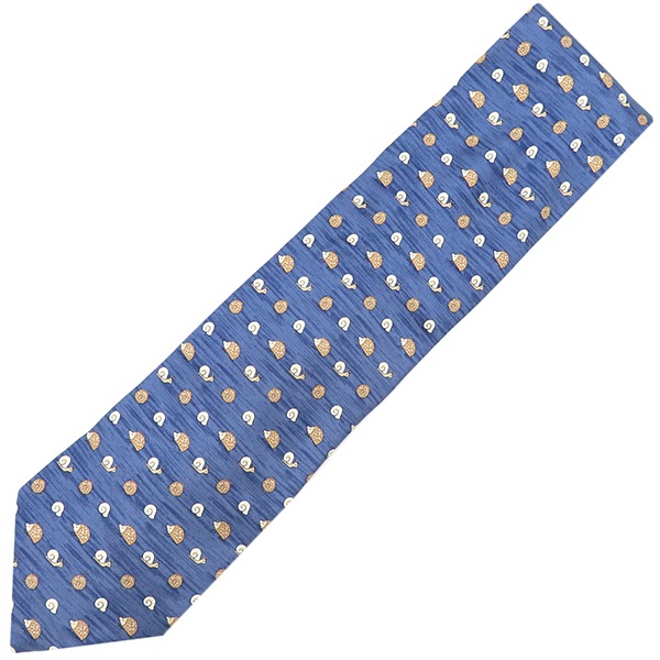 エルメス HERMES ネクタイ カタツムリ×ハリネズミ 9cm シルク ブルー×マルチカラー 青 【中古】