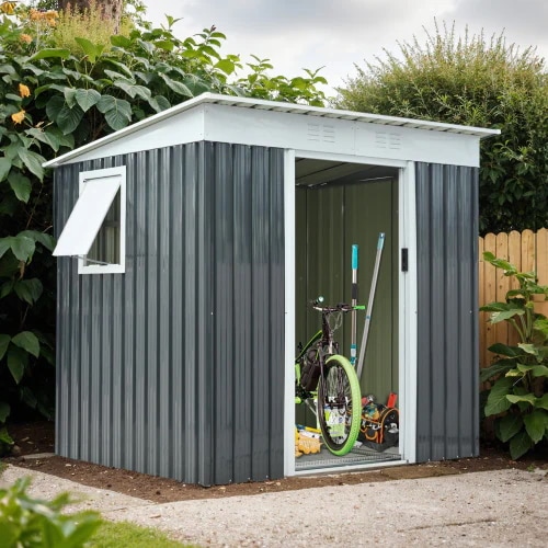 【可動棚&すべり出し窓付き】物置 屋外 スチール 倉庫 床材補強フレーム付き 戸外収納庫 W194cm*D152cm*H174cm　 物置き おしゃれ 大型 収納庫 屋外物置 防さび ベランダ 防水 35,952円