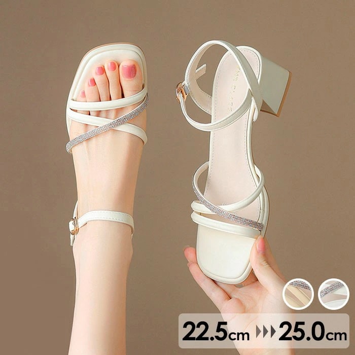 大特価ストラップサンダル レディース かかとあり 夏 キラキラ ベルト サンダル チャンキーヒール 太ヒール 安定感 ヒールサンダル 可愛い かわいい 靴 女性 大人 美脚 シューズ シンプル dj0