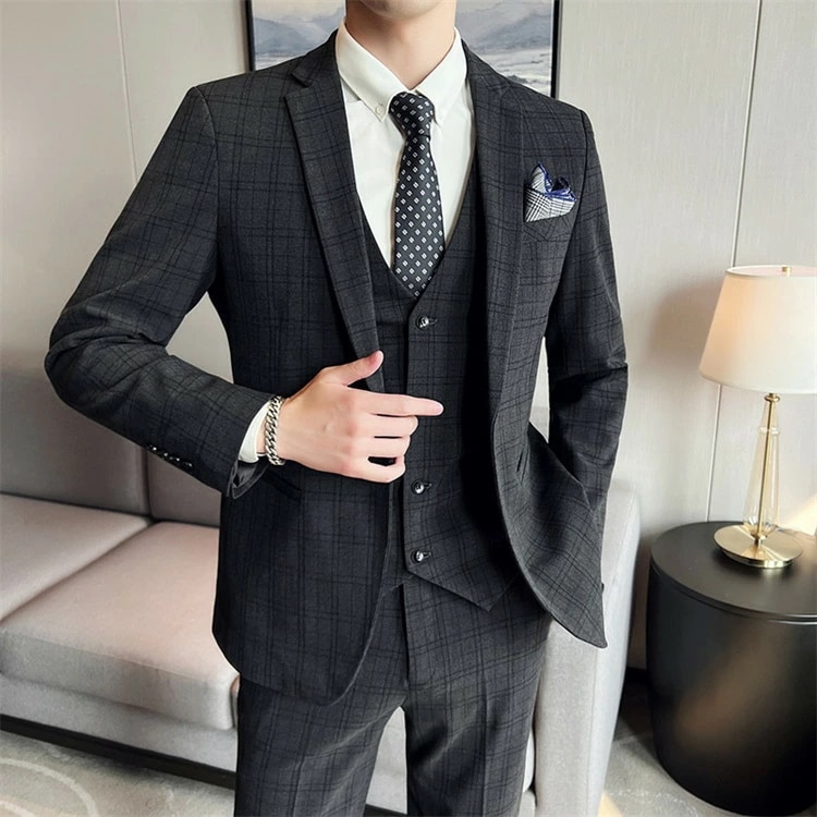 大安売りスリーピーススーツ メンズ スーツ チェック柄 イギリス風 3点セット ジャケット パンツ ベスト スタイリッシュスーツ 結婚式 花婿 撮影 スリムスーツ ビジネススーツ 紳士服 お洒落 セッ