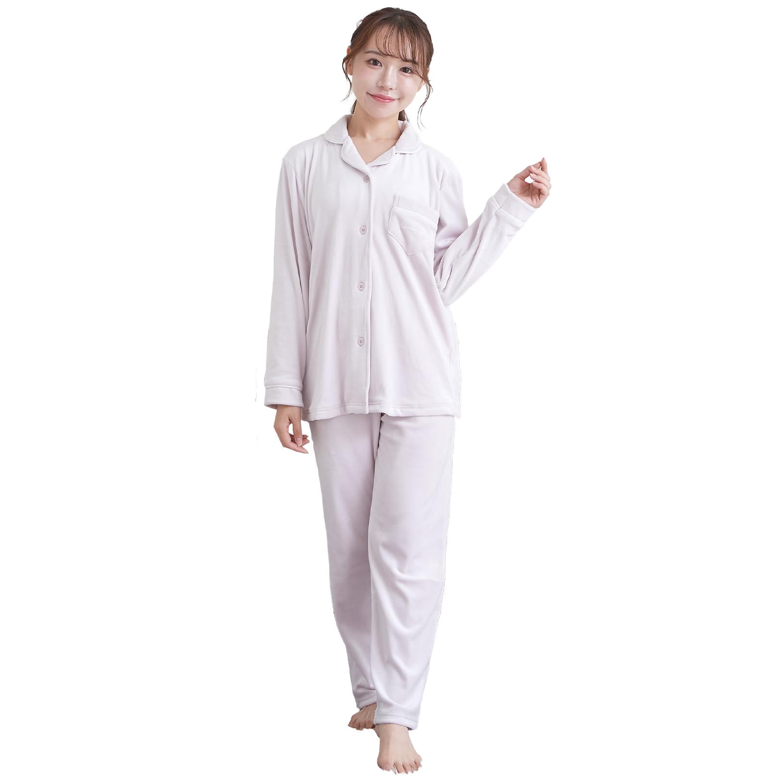 [睡眠専門家推薦] ルームウェア パジャマ レディース 部屋着 【ストレッチ裏起毛ベロアで動きやすく暖か】 長袖 上下セット おうち時間 リラックス Luanna Jena (JP, アルファベット,