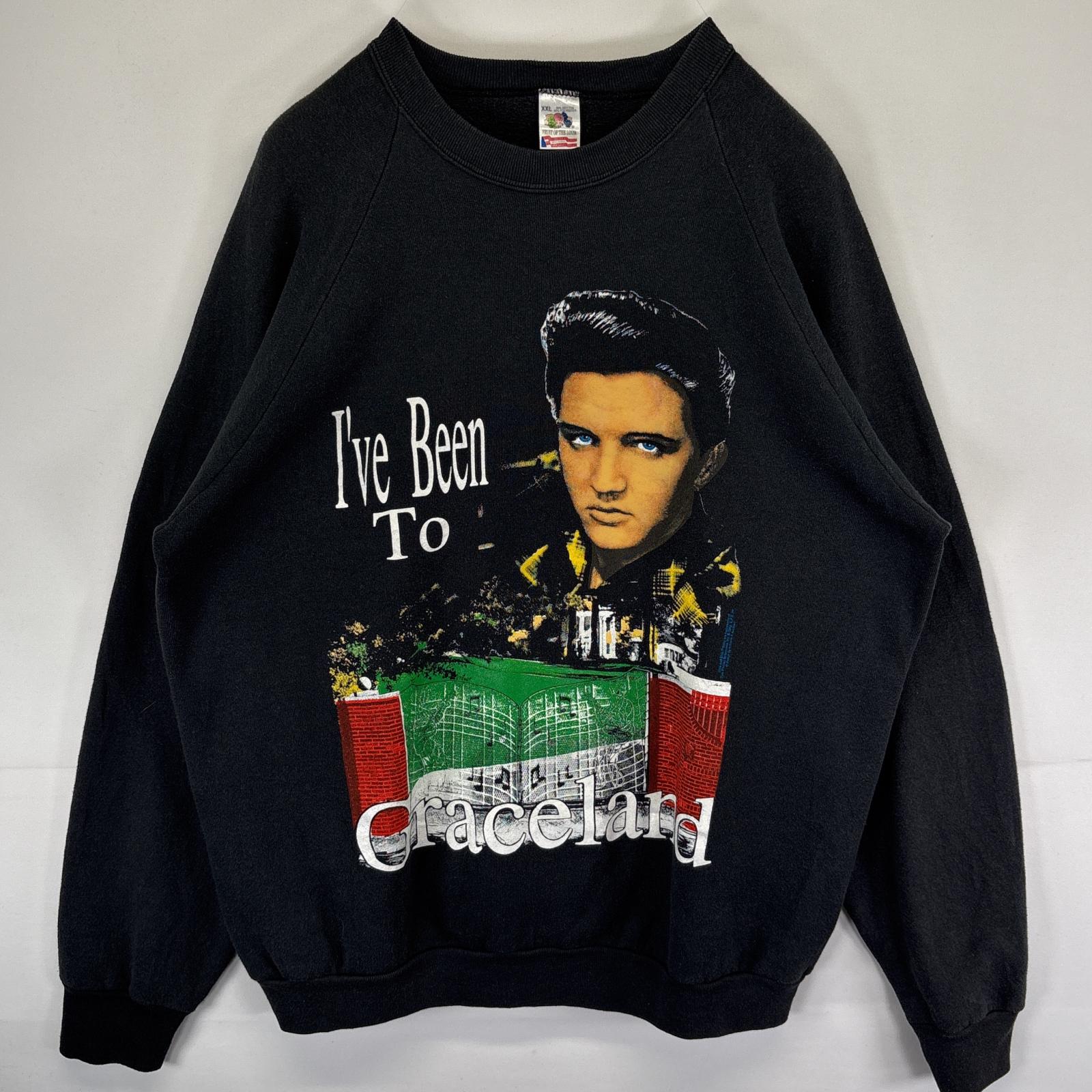 古着 90s/90年代 USA製 スウェット バンド プリント ELVIS PRESLEX XXL ブラック メンズ