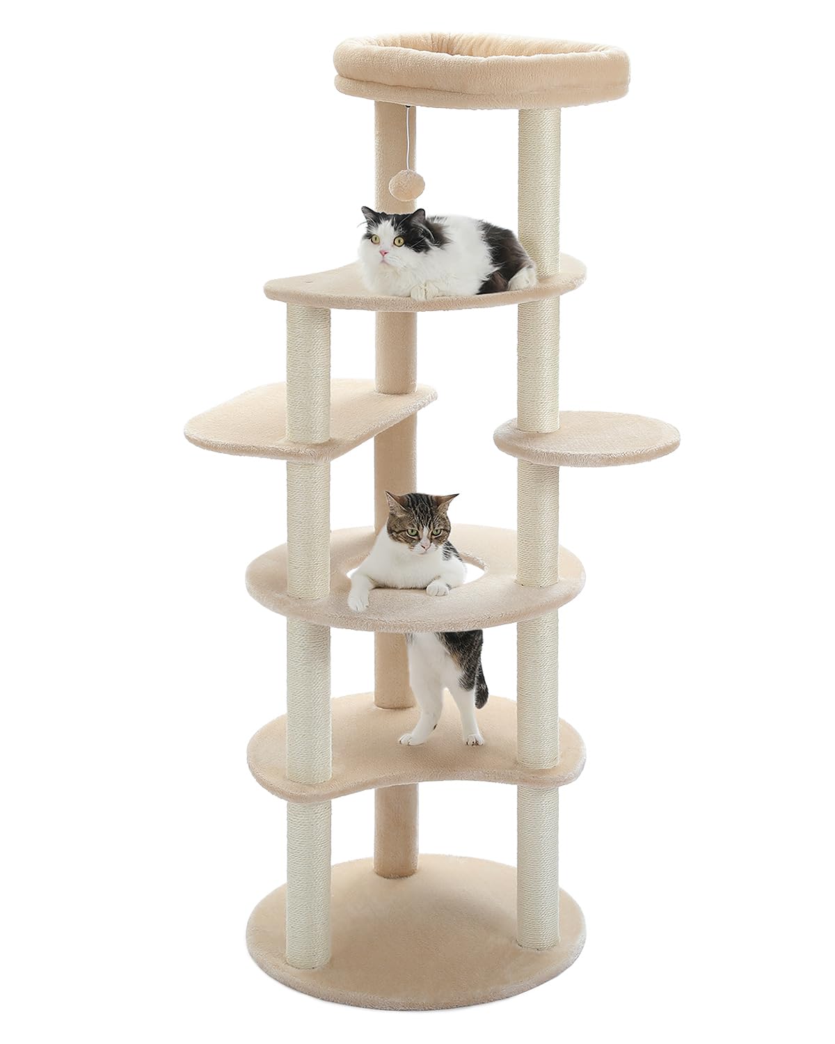 PETEPELA(ぺテぺラ) キャットタワー スリム 大型猫 多頭飼い 据置 爪とぎ 麻紐 おもちゃ おしゃれ 猫ステップ 人気 運動不足解消 倒れ防止帯付き-高さ154cm ベージュ2