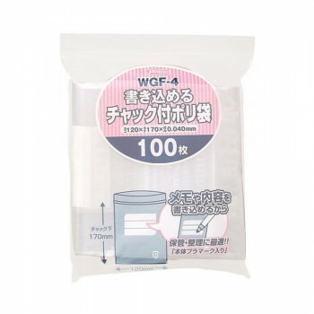 ジャパックス 書き込めるチャック付ポリ袋 透明 100枚x60冊 WGF-4