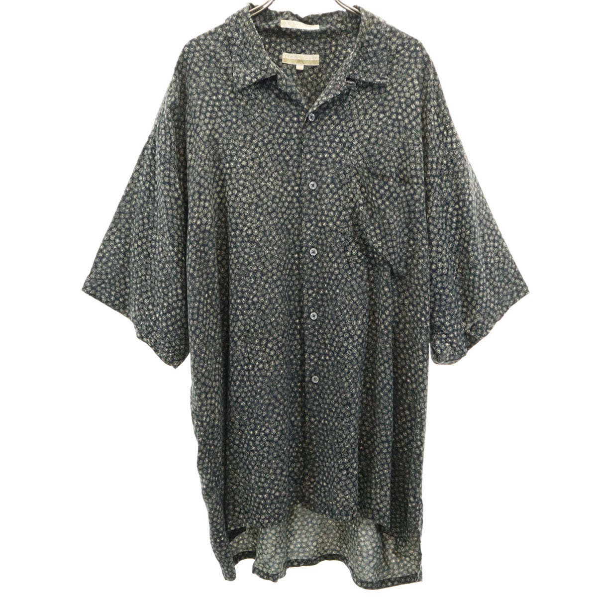 PERRY ELLIS ペリーエリス 総柄 半袖 オープンカラーシャツ XL 濃紺系 メンズ 古着