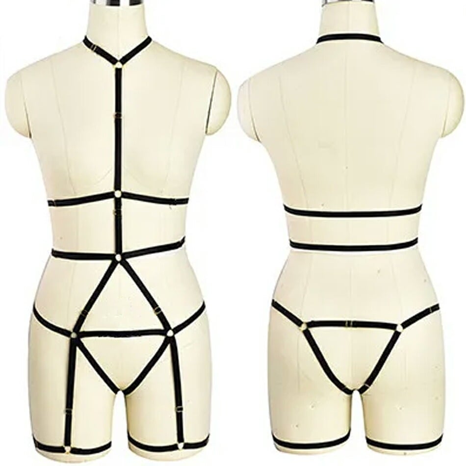 ボンデージ風 ブラックボディーハーネス スレイブベルト ガーター 黒色 ウエスト 全身タイツ 首 腰 足 SM風 コスプレ 仮装 セクシー 大人 伸縮 フリーサイズ 衣装 nt756xxxxxxxx