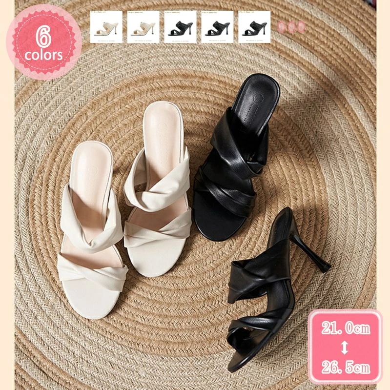 1000円OFFクーポン ミュール レディース サンダル 7cm ヒール つっかけサンダル ストラップ ピンヒール スリッパ ミュールサンダル おしゃれ セクシー 歩きやすい オフィスサンダル ファッ