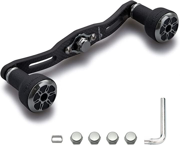 リール ハンドル カーボン 直径24mm TPE製 ノブ搭載 シマノ ダイワ アブ 通用 ベイトリール用 Series 429( ブラック&ガンメタル(キャップ), 110mm)