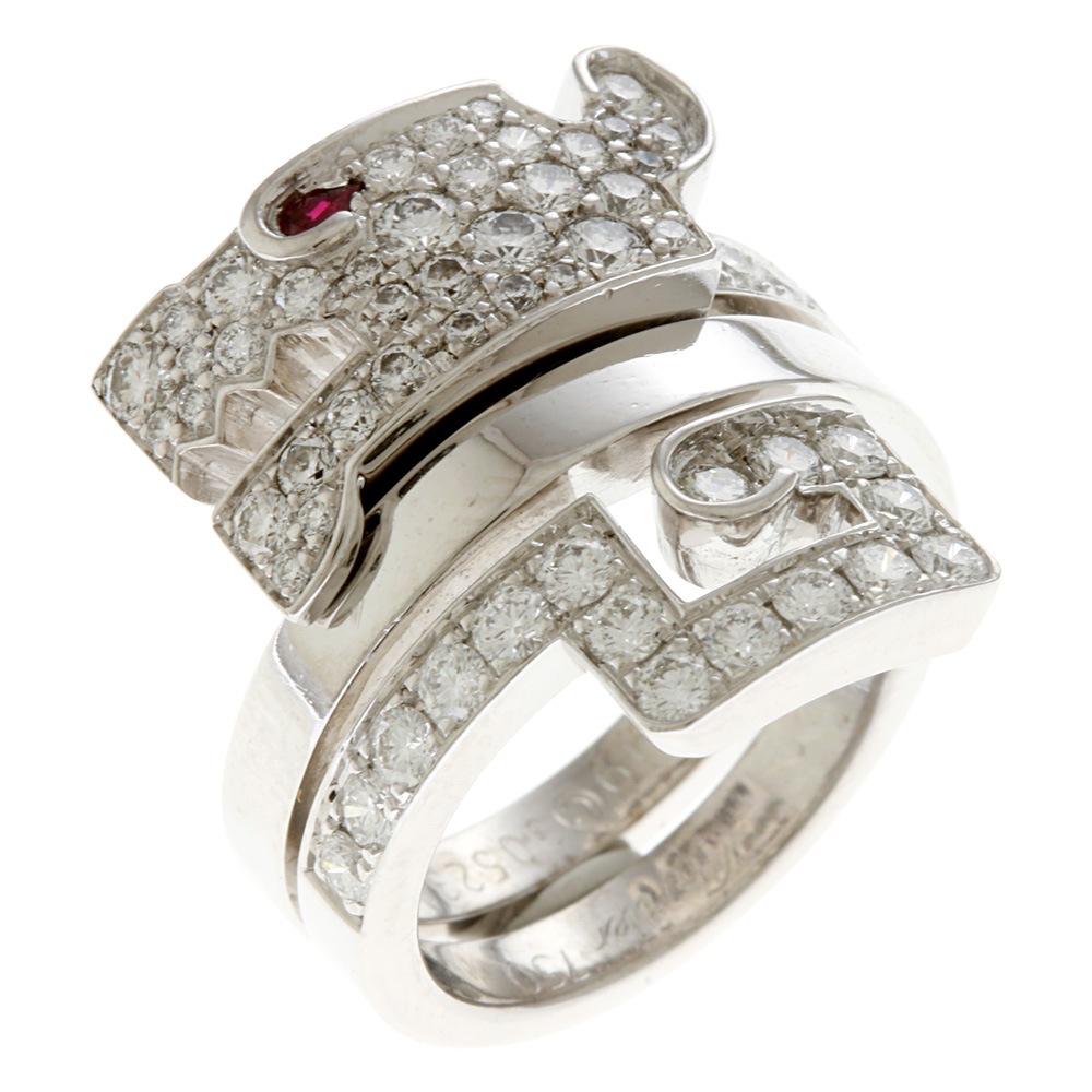 カルティエ ル ベゼデュ ドラゴン リング 指輪 8.5号 18金 K18ホワイトゴールド ルビー CARTIER 中古 美品