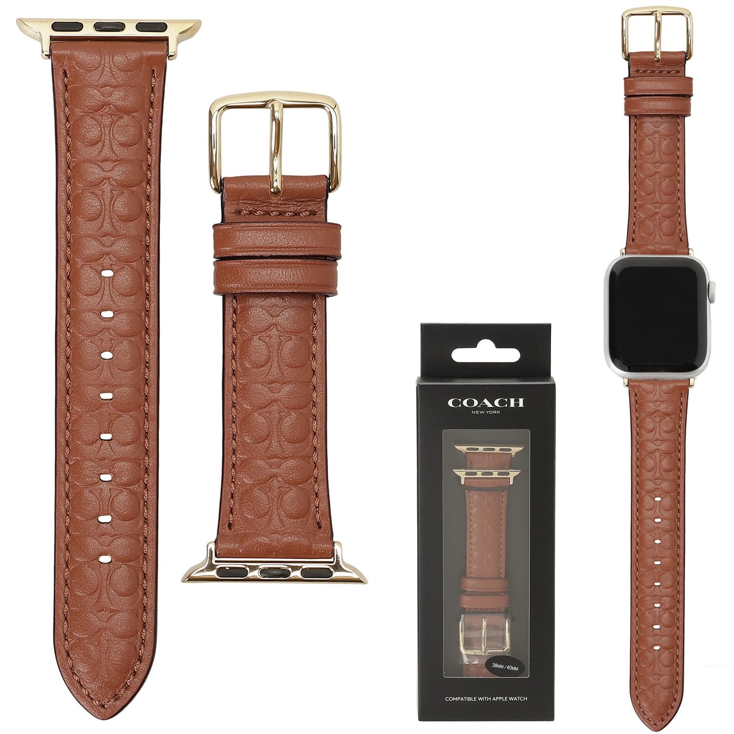 コーチ アップルウォッチ用 ストラップ 替えベルト COACH レディース 【38mm/40mm/41mm ケース対応 ベルトのみ】シグネチャーC エンボスレザー サドルブラウン 交換バンド 付け替