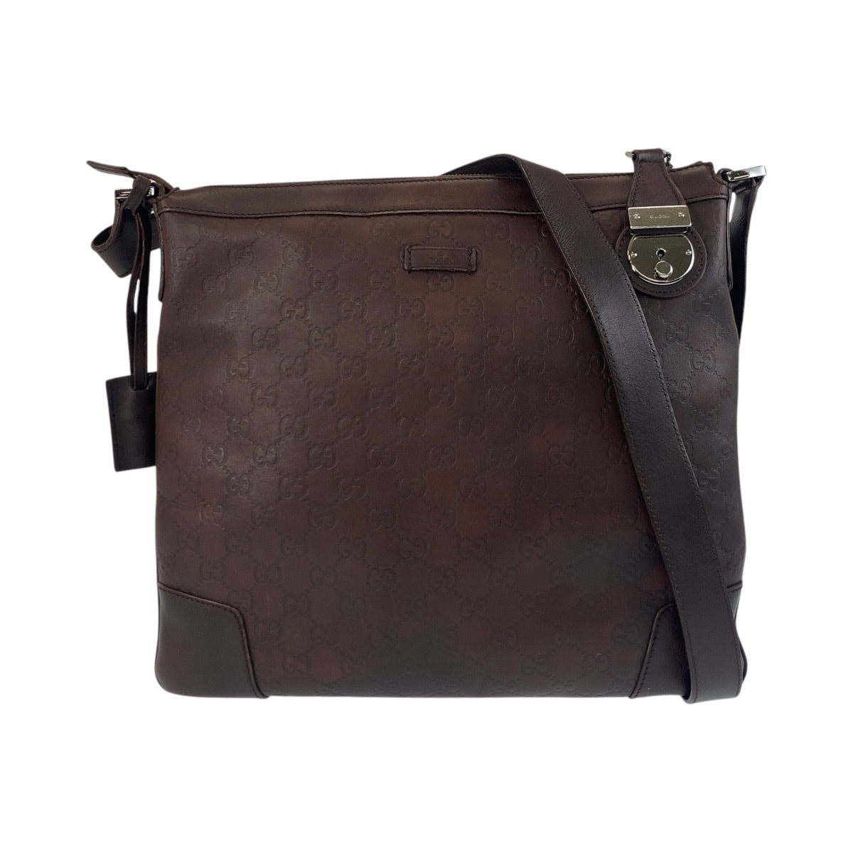 美品 グッチシマ ブラウン シルバー金具 レザー 148476 ショルダーバッグ メッセンジャーバッグ レディース 500950