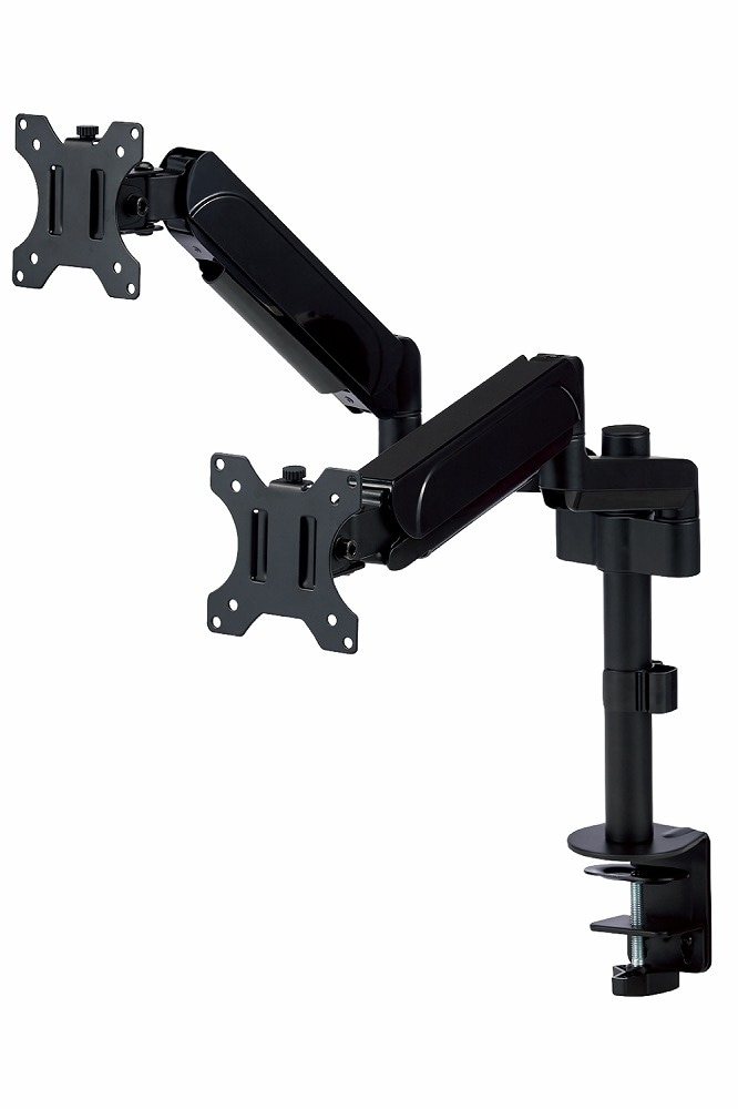 エレコム ガススプリング式 モニターアーム(デュアルアーム2画面/支柱) VESA規格対応 17～32インチ対応 5軸 DPADS07BK