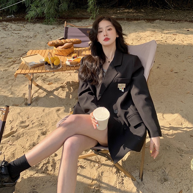 2024新しい黒のスーツジャケットスーツと緩い小さなファッションラベル百の女性の春と秋の韓国語バージョン