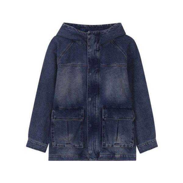 男性用アウトポケットフード付きデニムジャケット(B255DJ340P)