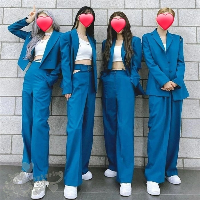 新作追加 韓国 k-pop ダンス衣装 セットアップ ブルー ガールズ 女性 スーツ ジャズ ダンス衣装 上下 チーム イベント ダンスウェア JAZZ おしゃれ 演出服 発表会 S M L