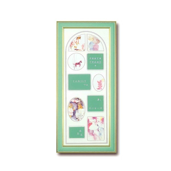 ファミリーフォトフレームM/写真立て グリーン 壁掛け用 いわさきちひろ 中身入替可 化粧箱入り 日本製