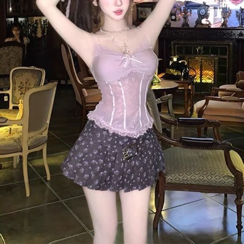 キャミソールトップ花柄スカート夏らしい雰囲気が特徴のホットで魅惑的エレガントでスリムに見えるレディース ツーピース セットです