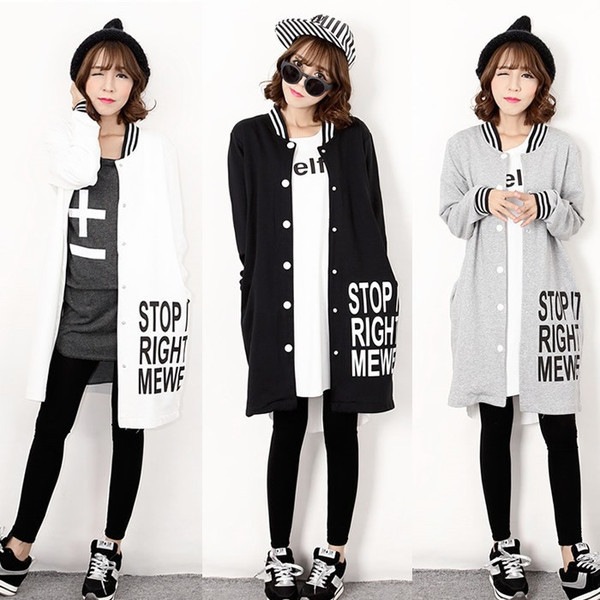 送料無料即納　POP英字ロゴ　CUTEカジュアル　モノトーン　 ロングスタジャン