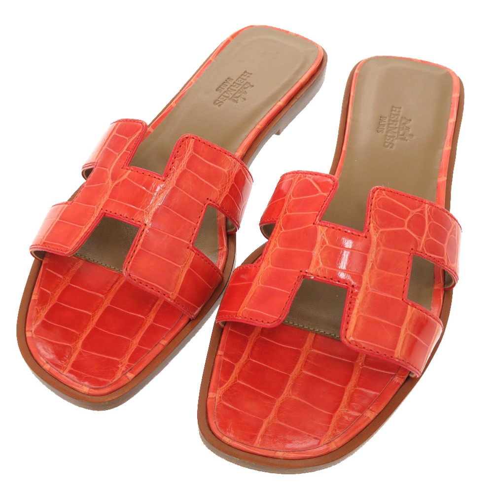 新品同様 オランフラット Hロゴ サンダル アリゲーター/アリゲーター オレンジ 0130【中古】 レディース 102,850円