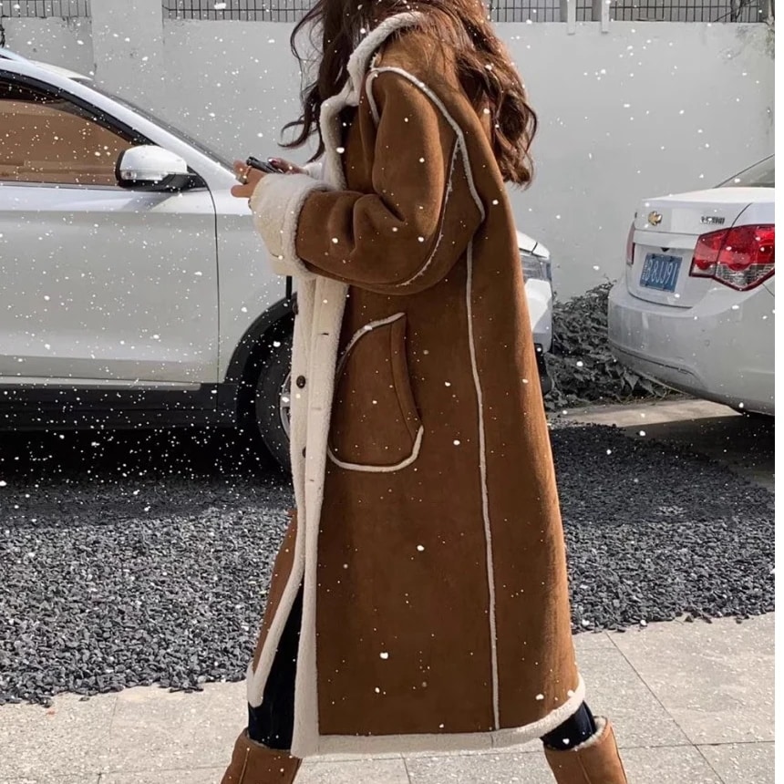 コートレトロ韓国風リバーシブル二面毛皮一体ゆったりポケット長袖コートコートコート女