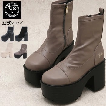 公式SHOP特典キズ補修液付 / ヨースケ 厚底 ストレッチブーツ レディース ショート 10cm厚底ヒール