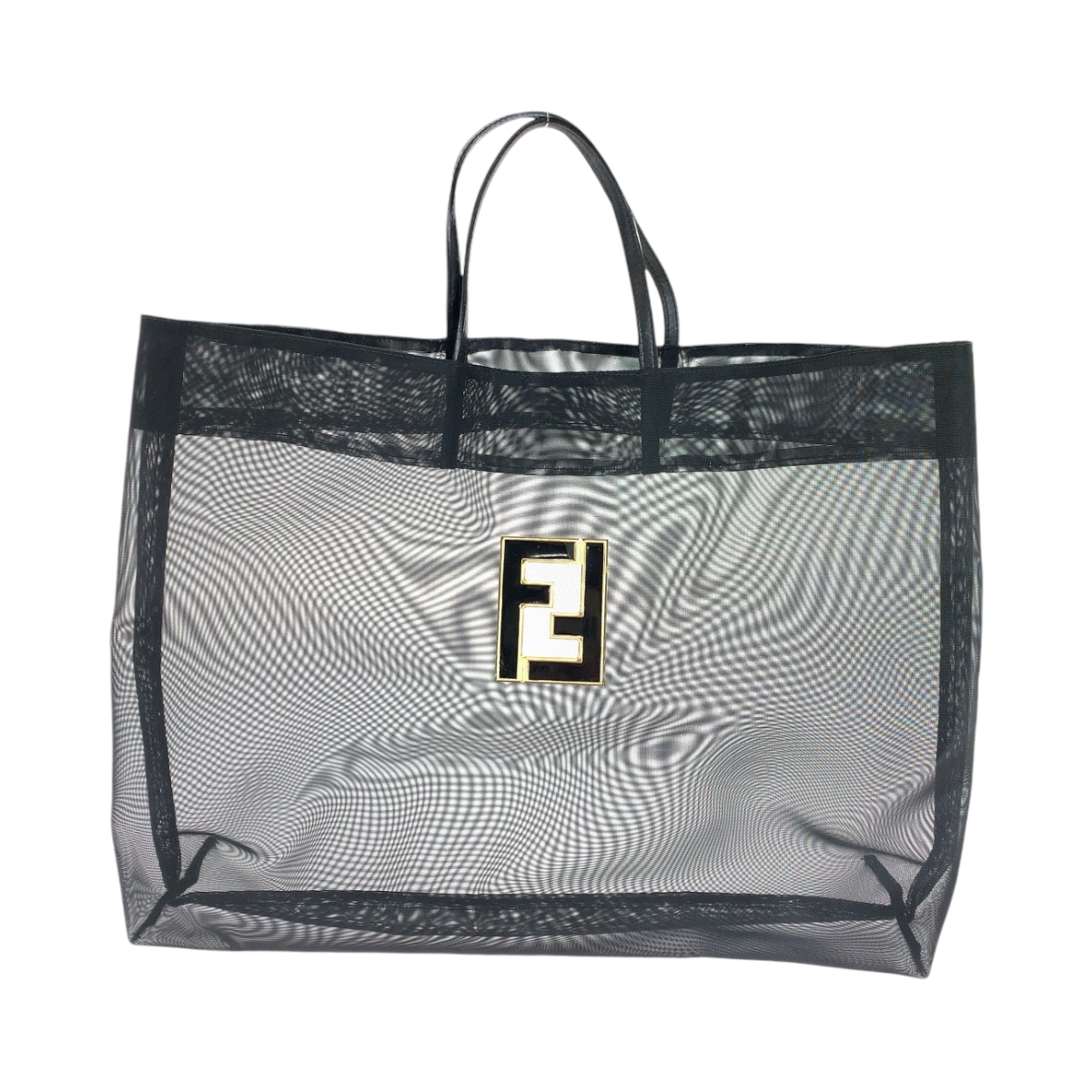 美品 メッシュ ロゴ ブラック 黒 ゴールド金具 ポリエステル トートバッグ ハンドバッグ レディース 409948