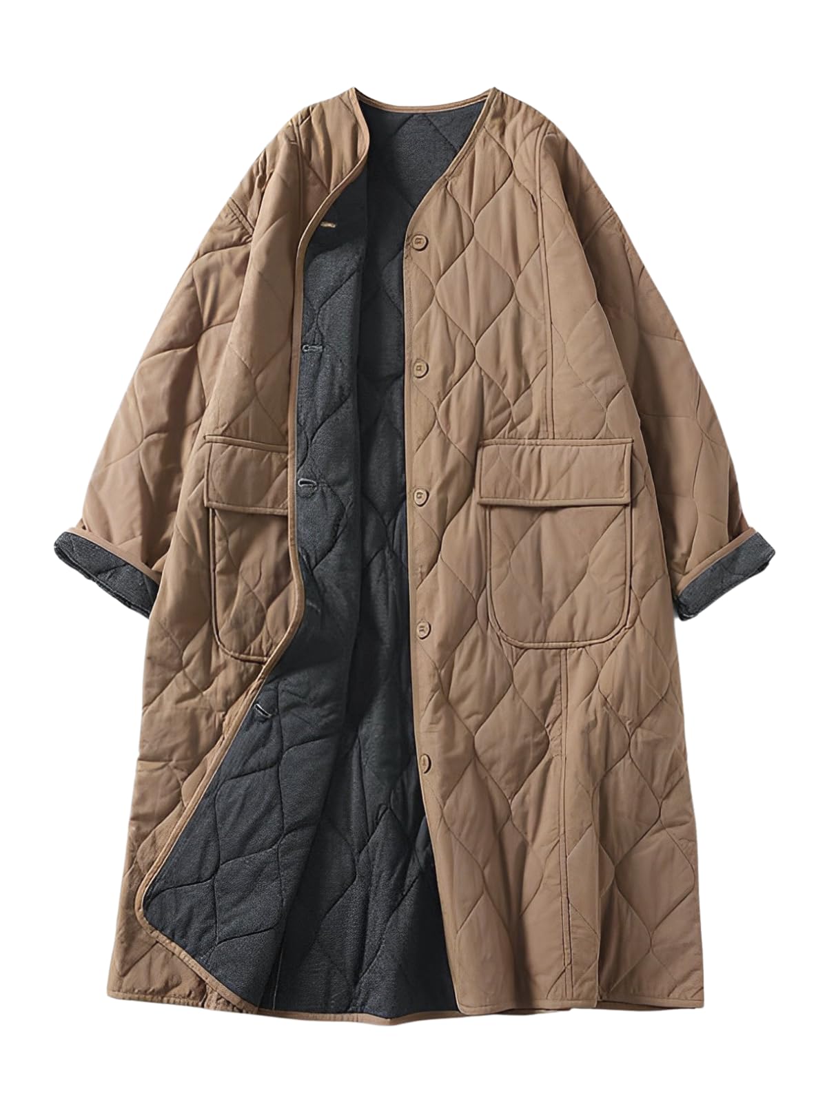 [ワン アンブ] キルティングコート レディース ロングコート ゆったり アウター 中綿コート ロング丈 コットン ビッグシルエット 裏地 防寒 ブラウン L 5,916円