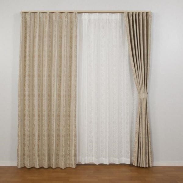 遮光 カーテン 約幅100cmx長さ210cmx2枚セット ローズ 花柄 3級遮光 洗える 形状記憶 裏地付き タッセル付き 遮光カーテン