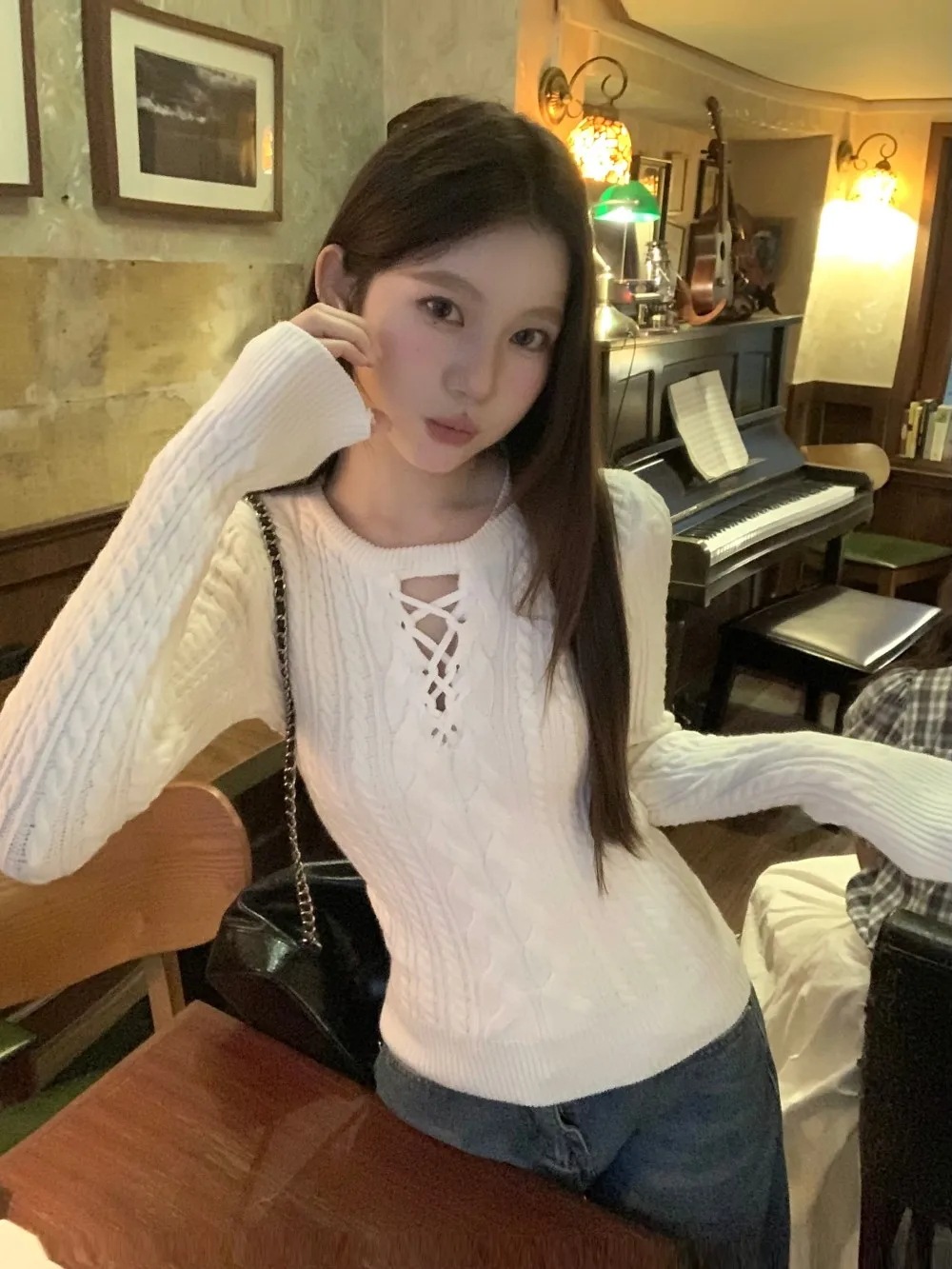 プラスサイズの女性の白中空アウトニットウェア長袖オーバーヘッド冬スリムフィットセーターカジュアル快適な通気性トップ - 200000345