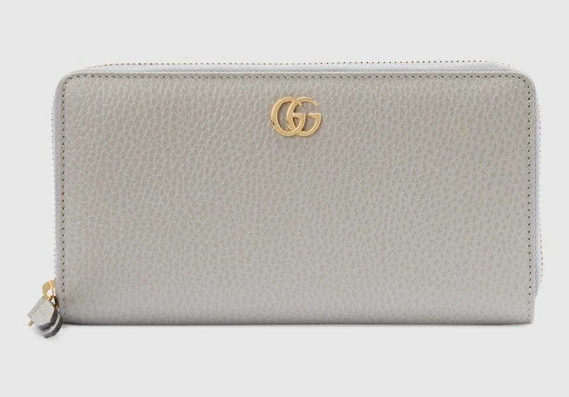 GUCCI 456117-CAO2G-1443 グッチ ダブルG バイカラー ジップアラウンドウォレット ラウンドファスナー長財布 レザー ライトグレー×ライトピンク×ゴールド