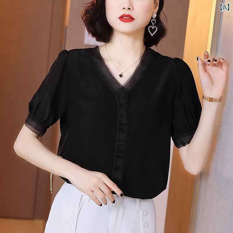 レディース シャツ ブラウス Vネック 夏 アーバン ノーブル スタイリッシュ ショッピング オフィス 学校行事 快適コーデ 婦人