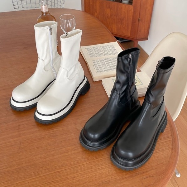 ショートブーツ ワークブーツ サイドジップ フラット
