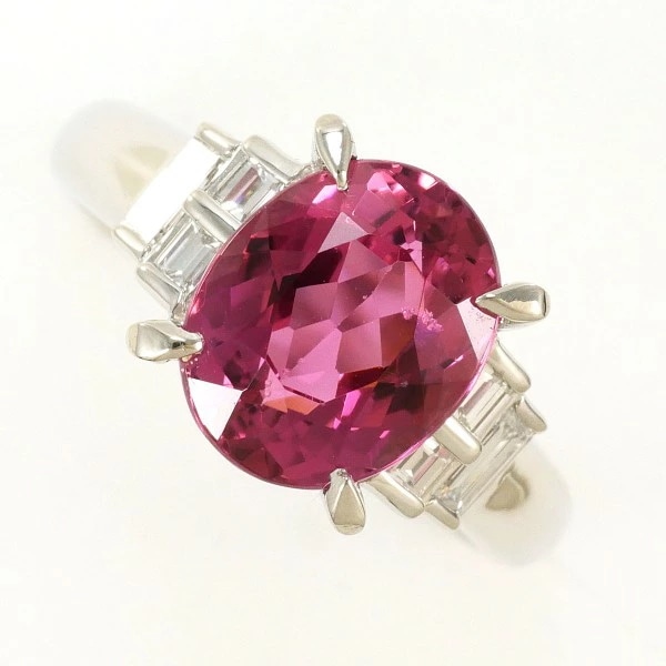 PT900 プラチナ リング 10号 ピンクトルマリン 2.89 ダイヤ 0.30 中古