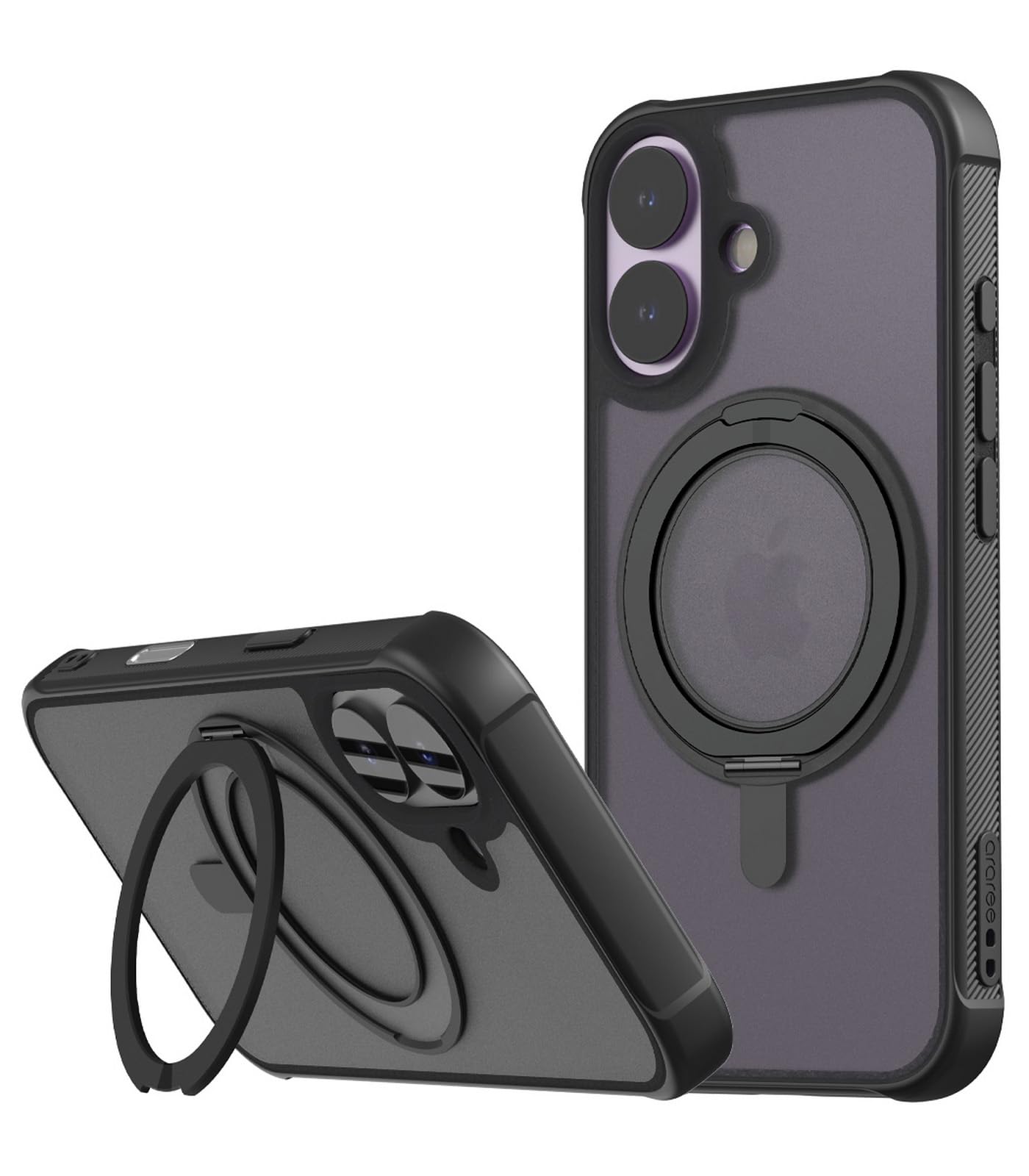 【araree】 iPhone 17 対応 ケース MagSafe 対応 360 回転 リング スタンド 付 耐衝撃 フロスト クリア スマホケース 半 透明 シンプル 滑りにくい マグセーフ対応