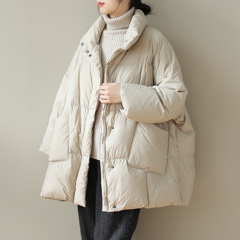 万能流行感 ダウン ダウンコート ポケット 無地 前開き トップス 長袖 秋冬 アウター 体型カバー 大きいサイズ ゆったり カジュアル