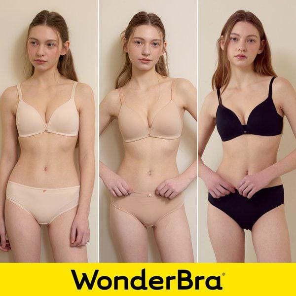[Wonderbra]アクアVネックノワイヤブラパンティー6種セット クリームベージュ+ライトベージュ+ブラック WBW5M495051_T
