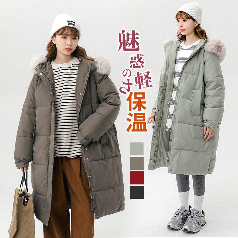中綿ジャケットレディースロング丈韓国風保温秋冬暖かい防寒着シンプル防風OL体型カバー着痩せアウターカジュアル