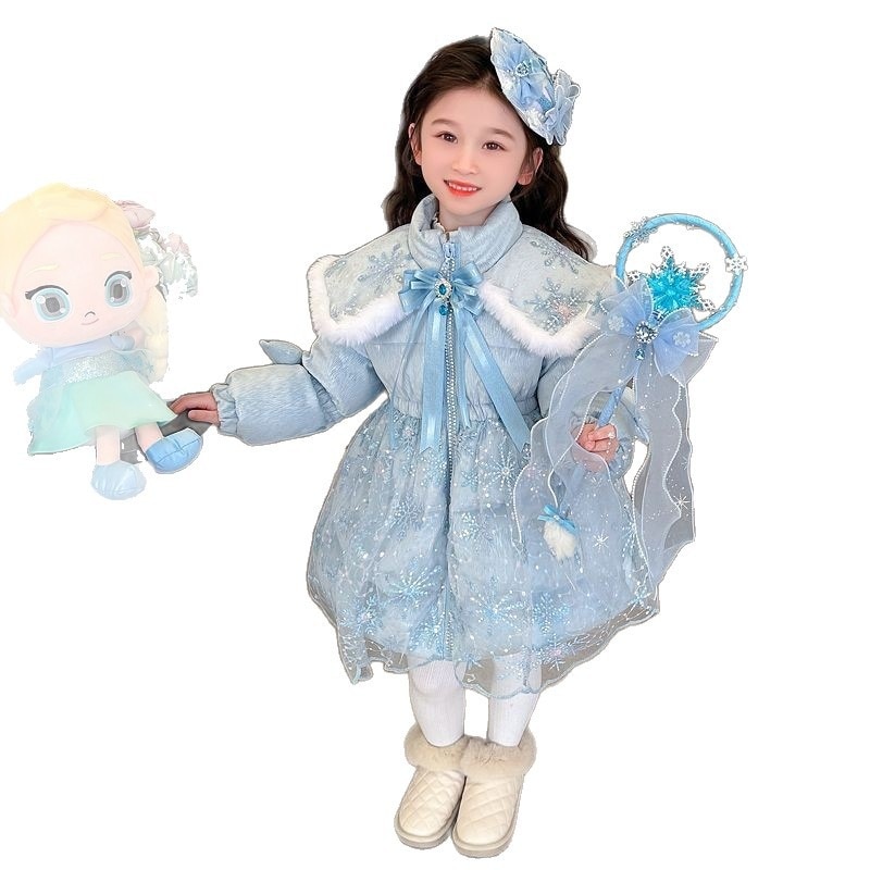 男の子と女の子のための女の子のダウンジャケット冬スタイル中型と大型子供用ブルー暖かいジャケット冬スタイルの服冬の新しいスタイル