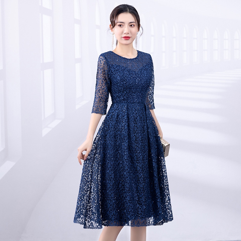 パーティードレス 結婚式 五分袖 ウエディング ミモレ丈 ワンピース レース 大人 成人式 安い 上品 お呼ばれ 食事会 二次会 20代 30代