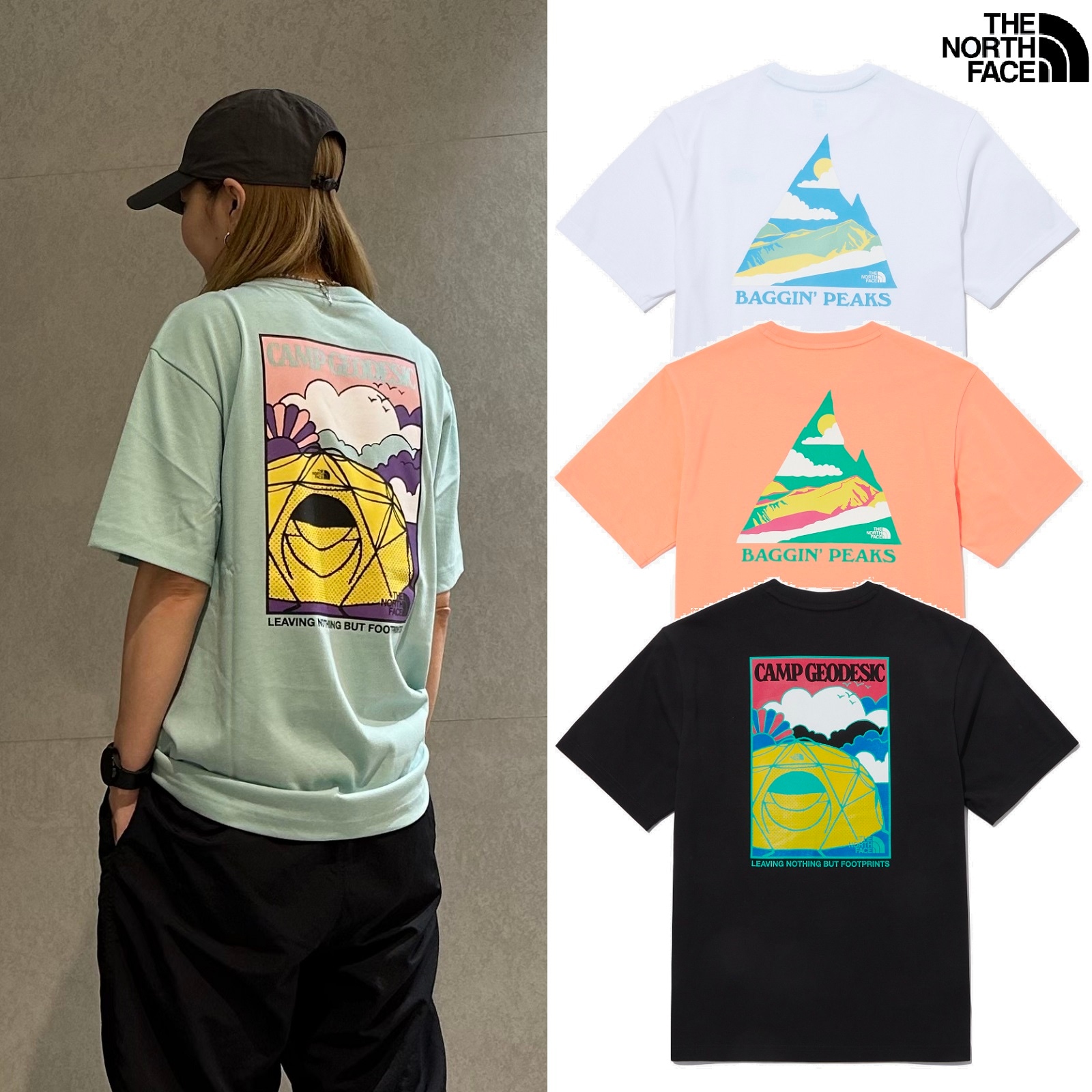 BACKPACKING S/S R/TEE 4色 ノースフェイスTシャツ 新商品 韓国人気 男女共用 韓国ファッション バンパルティ シャツ 女性服 韓国スタイル 学生ファッション 肝節期 夏のファッ