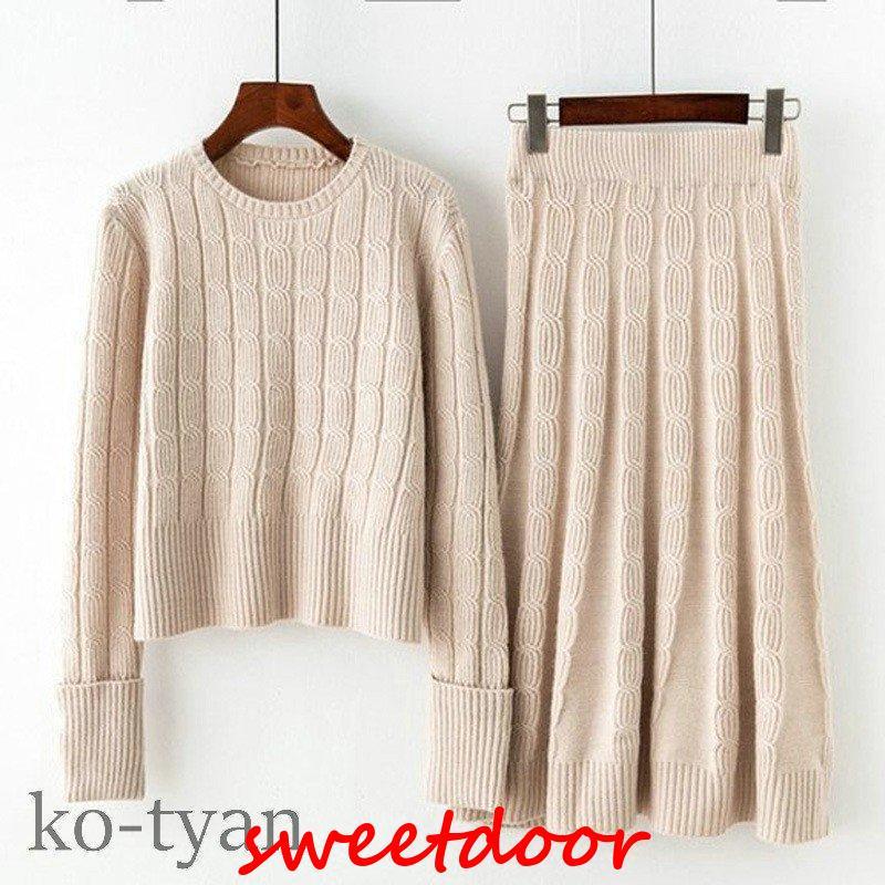 即納あり セットアップ ニット レディース ニットスカート Aライン ミモレ丈 上下セット ニット セーター 長袖 秋 冬 30代 40代 着痩せ おしゃれ ツーピース